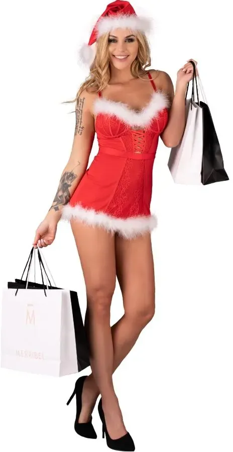 LIVCO CORSETTI FASHION - AGETHE LC 90607 CHEMISE + STRING + WEIHNACHTSMÜTZE L/XL