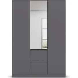 Rauch Möbel BRISTOL Drehtürenschrank Kleiderschrank, Schrank Garderobe 3-türig, 1 Spiegeltüre, 2 Schubladen, Farbe Grau metallic, Schwarz, Griffprofil Grau metallic, Push-to-Open 136x197x54cm