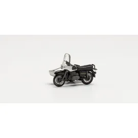 HERPA Motorrad Zweirad MZ 250 mit Beiwagen Silber/schwarz in Miniatur zum Basteln Sammeln und als Geschenk