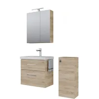 Planetmöbel Badmöbel-Set mit Spiegelschrank 63cm und Midischrank Sonom Eiche