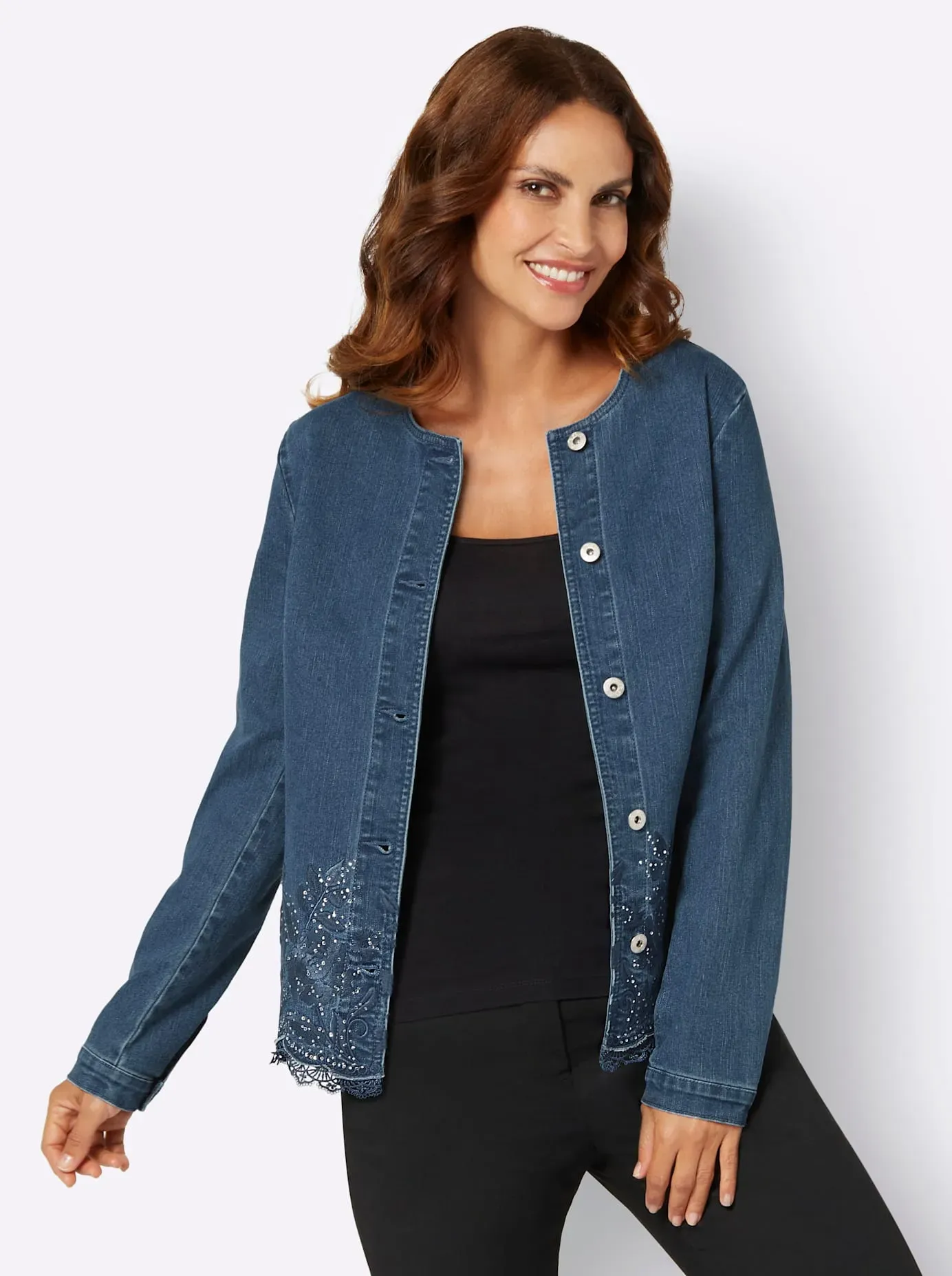 Blusenjacke LADY, Damen, Gr. 48, blau (blau, bleached), 79% Baumwolle, 19% Polyester, 2% Elasthan, Jacken Blusenjacke