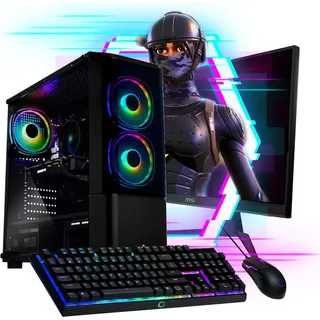 Gamer PC Komplett Set AMD Ryzen 7 5700 8x 4.6 Ghz 32GB Ram 500GB SSD Radeon 27" TFT 1ms Gaming RGB Tower Windows 11 Pro