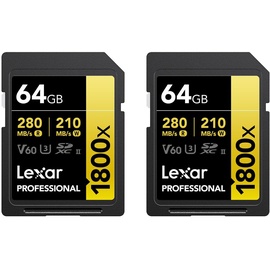 Lexar Gold Series Professional SDXC-Speicherkarte, 1800 x 64 GB, UHS-II U3, 2 Stück