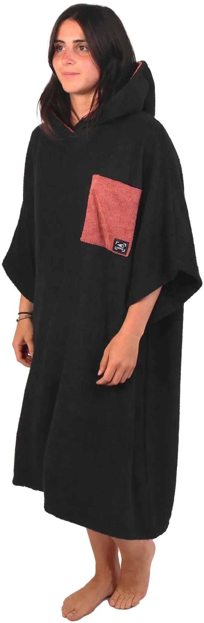 Soöruz Poncho Cotton 3/4 Sleeves 22 Umziehen Strand Handtuch, Größe: S, Farbe: black