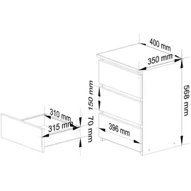 Akord Nachtschrank CL-3 40 x 35 x 57 cm Weiß