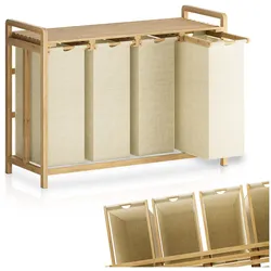 Juskys Bambus Wäschekorb Kory 4er - 40 L Fächer herausnehmbar, mit Ablage, Sortiersystem - Beige