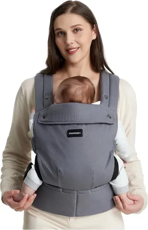 Momcozy Babytrage – ergonomisch, bequem und leicht, für 3–20 kg, einfach anzulegen, freie Hände, verbesserte Lendenstütze, körpernahes Design, für Babys und Kleinkinder, Grau