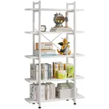 Bücherregale, Standregale, Büroregal, Industrielles Leiterregal, Wohnzimmerregal, Bücherregal mit 5 Etagen, Bookshelf für Wohnzimmer, Schlafzimmer, Arbeitszimmer, Büro, Industrie-Design, Reinweiß