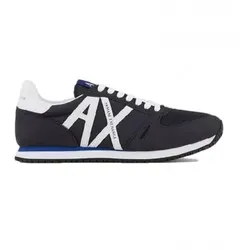 Armani Exchange für Herren. XUX017XCC68K487 Retro-Lauftrainer mit marinefarbenem Logo (40), Wohnung, 1 bis 3 cm, Schnürsenkel, Lässig