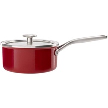 KitchenAid Steel Core Enamel Stielkasserolle mit Deckel (16cm/1,3l), deutsche Emaille, Induktionsgeeignet, backofenfest, spülmaschinenfest, Empire Rot