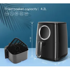 Aigostar Fritteuse heissluft ohne fett, Heißuftfritteuse xxl BPA-frei 4.2L, 8 Menü und Rezept-Community, LED-Touchscreen, 1400W