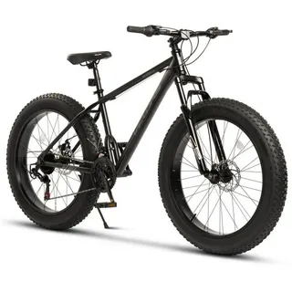 Velors Fatbike 26 Zoll Mountainbike 4,0 Fatbike MTB für Herren Damen, Jungen, 21 Gang Shimano Tourney Schaltwerk, Kettenschaltung, (hochwertiger Rahmen, mechanische Scheibenbremse), Fat Bike Mountainbike schwarz