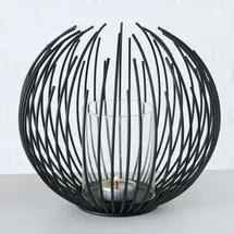 Boltze Windlicht Cylon Glaszylinder Eisen schwarz H 20 cm Ø 24 cm - Schwarz