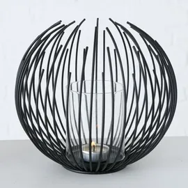 Boltze Windlicht Cylon Glaszylinder Eisen schwarz H 20 cm Ø 24 cm - Schwarz