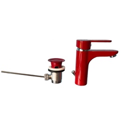 Waschtischarmatur Waschbecken Armatur Rot XL Madrid m. Ablaufgarnitur
