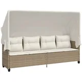 vidaXL Sonnenliege mit Dach und Kissen Beige Poly Rattan