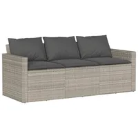 vidaXL Gartensofa mit Kissen 3-Sitzer Hellgrau Poly Rattan