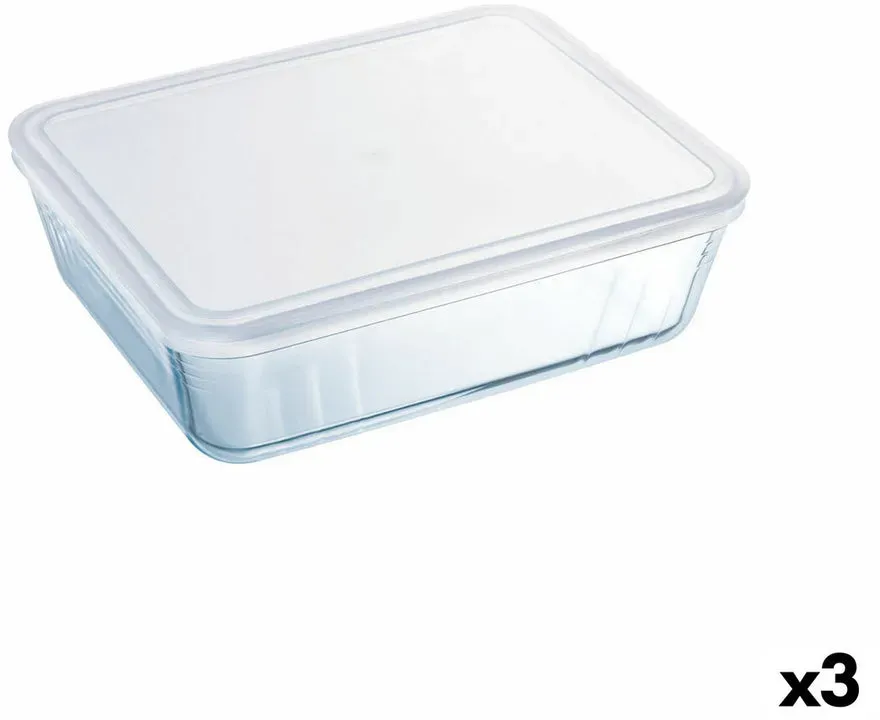 Rechteckige Lunchbox mit Deckel Pyrex Cook&freeze 28 x 23 x 10 cm 4,2 L Durchsichtig Glas Silikon (3 Stück)