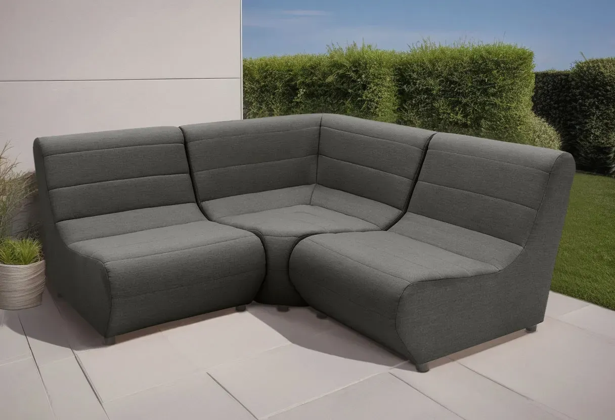 Sofa-Eckelement DOMO COLLECTION "Soleil, pflegeleichter und wetterfester Bezug" Polsterelemente Gr. Flachgewebe 1, grau (anthrazit) Outdoor, besonderes Design und Formgebung, individuell erweiterbar