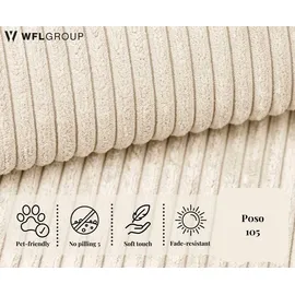 WFL GROUP Ecksofa Hana Loft 3-Sitzer Ecke Links Cordstoff Chenille, Creme 241/80/168 cm