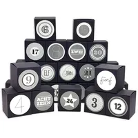 Frau WUNDERVoll® DIY Adventskalender Vorfreude zum Befüllen, 24 Faltschachteln schwarz 7(L)x7(B)x7(H)cm (gefaltet), XL Ziffern grau/Weihnachten, Aufkleber, Würfel...