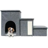 Faltbare Hundetreppe 3 Stufen Grau Haustiertreppe mit Stauraum 72x32.5x43 cm