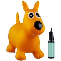 Relaxdays 1 x Hüpftier Hund, inklusive Luftpumpe, Hüpfhund bis 50 kg, Hopser BPA frei, für Kinder, Hüpfspielzeug, gelb