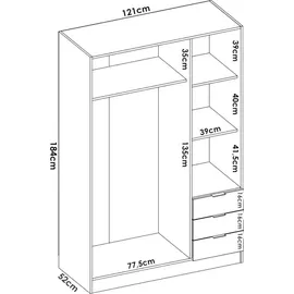 Loungitude Kleiderschrank 3-türig 121 x 180 x 52 cm Holzart nicht angegeben weiß