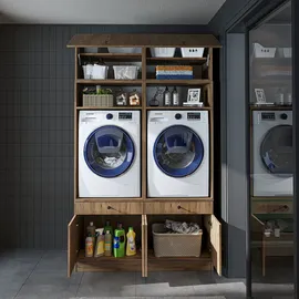 roomartstore.de Waschmaschinen-Doppelschrank SERIE 1 230 x 134 x 67 cm Schwarz