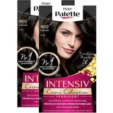 Palette POLY Intensiv Creme Coloration 1-0/900 Schwarz Stufe 3 (2 x 115 ml), permanente Coloration für bis zu 8 Wochen intensiven Farbglanz & 100% Grauabdeckung