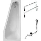 Schulte Raumsparbadewanne Modell KV, Weiß Sanitäracryl, 170x75 cm, Höhe 45,1-45,8 cm, inkl. Fußgestell und Ab- und Überlauf, Version rechts - Weiß