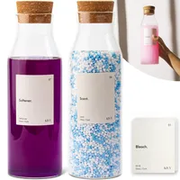 KIVY Waschmittelspender Glas mit Etiketten [2X 1200ml] Weichspüler Aufbewahrung