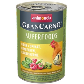 Animonda GranCarno Adult Superfoods Huhn + Spinat Himbeeren, Kürbiskerne Hundefutter nass