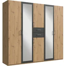 WIMEX Kleiderschrank WIMEX "Diver Drehtürenschrank mit Spiegel, 180, 225 o. 270cm breit", grau (artisan eiche, graphit, griffe alu), B:225cm H:207cm T:58cm, Schränke, Kleiderschrank, Bestseller Schlafzimmerschrank wahlweise 3 Innenausstattungen, Topseller