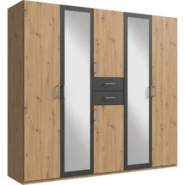 WIMEX Kleiderschrank WIMEX "Diver Drehtürenschrank mit Spiegel, 180, 225 o. 270cm breit", grau (artisan eiche, graphit, griffe alu), B:225cm H:207cm T:58cm, Schränke, Kleiderschrank, Bestseller Schlafzimmerschrank wahlweise 3 Innenausstattungen, Topseller