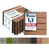 Floordirekt WPC Fliesen 30x30 cm, 1m2 = 11 Terrassenfliesen, Klickfliesen, Balkonfliesen in Holzoptik - Bodenbelag für Balkon & Terrasse - wetterfest mit Drainagefunktion | Hellbraun | Royal