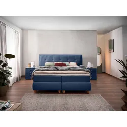 Boxspringbett ALINA "Luella", blau (dunkelblau tcm 96), B:184cm L:214cm, Komplettbetten, Boxspringbett, ADA trendline Boxspringbett, inkl. Matratze und Viscoschaum-Topper