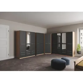 Priess Kleiderschrank PRIESS "Schrank Garderobe Wäscheschrank Barcelona in 5 Breiten", braun (eichefarben artisan, schwarz), B:185cm H:193cm T:54cm, Holzwerkstoff, Schränke, Kleiderschrank, viel Stauraum, geräumige Schubkästen, mit Spiegel, MADE IN GERMANY