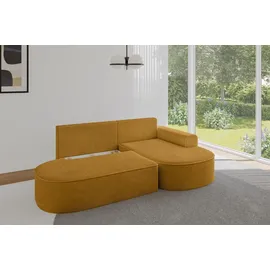 altdecor Eckcouch Cord mit Schlaffunktion 2-Sitzer Senfgelb