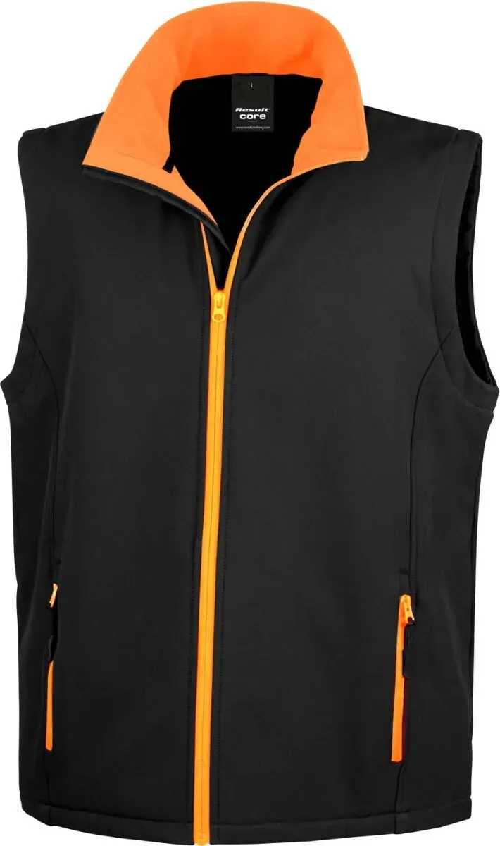 Result Core Herren 2-Lagen Softshell Gilet 'Printable' Bodywarmer R232M black/orange S