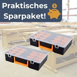 GarPet 2er Set Sortimentskasten 17 Fach mit Tragegriff Sortierkasten für Kleinteile Organizer Schrauben Sortierbox Kleinteilemagazin Sortimentsboxen