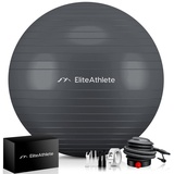 EliteAthlete EliteAthlete® Gymnastikball Sitzball Büro ergonomisch mit Anti Burst System - Fitness Yoga Pilates Schwangerschaft - Schwangerschaftsball Fitnessball Yogaball - Yoga Ball inkl. Luftpumpe - Grey 55cm