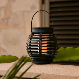 MARELIDA LED Solar Laterne Flammeneffekt Balkon Tischleuchte Korboptik mit H: 17cm in schwarz
