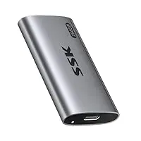 SSK Externe SSD 256GB, USB 3.2 Gen2 Portable SSD, bis zu 550 MB/s, Externe Festplatte mit USB C&A 2 in 1 Kabel, External Solid State Drive für iPhone 16/15/17-Serie/Laptop/Desktop/Smartphone/Tablet