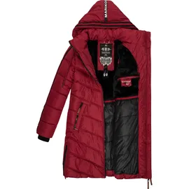 Marikoo Damen Wintermantel Warmer Steppmantel lang mit Verstellbarer Kapuze Armasa Dark Red Gr. S - S