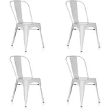 hjh OFFICE 645065 4er Set Bistro Stuhl VANTAGGIO Comfort Metallstuhl im Industry-Design, stapelbar, Weiß