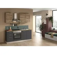 Marinelli Cucine Vormontierte Küchenzeile Vega  (Breite: 195 cm, Anthrazit/Nuss, Mit Elektrogeräten)
