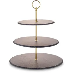 Schiefer Etagere 3-Stöckig - gold