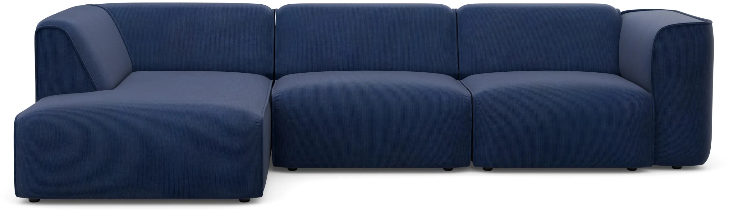 Ecksofa RAUM.ID "Merid jederzeit durch Module erweiterbar L-Form" Sofas Gr. B/H/T: 295cm x 70cm x 162cm, Samtcord, Ottomane links, blau als Modul oder separat verwendbar, für individuelle Zusammenstellung