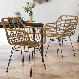 Homcom Esszimmerstuhl Rattan braun 2er Set